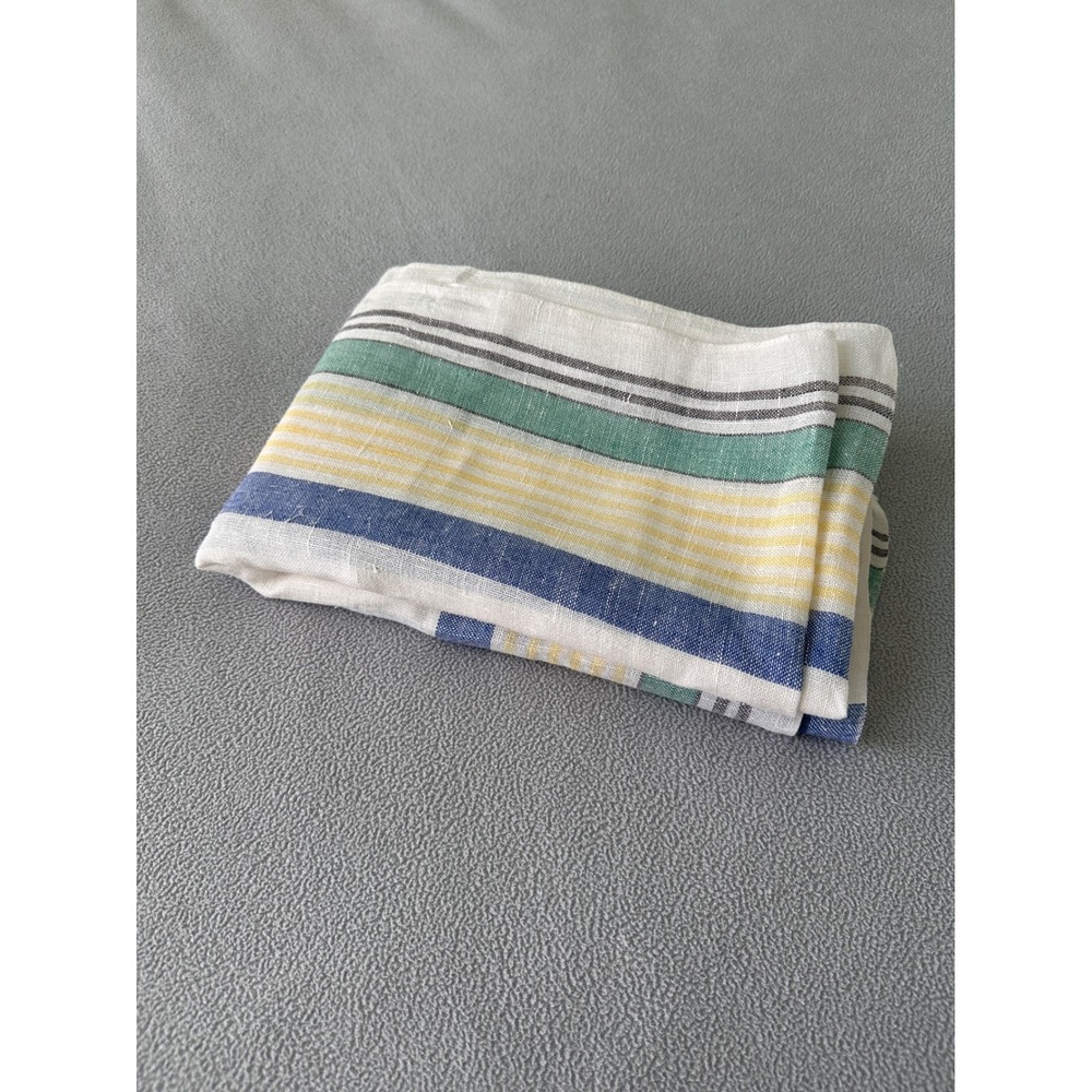 Vintage Linen Tablecloth‎ 66x53 Farmhouse Striped Plaid Border